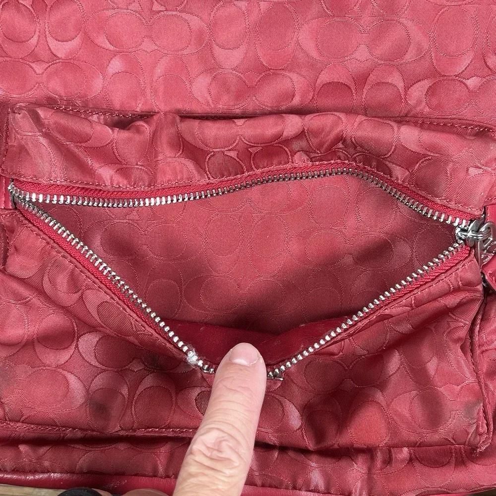 Coach Red Canvas Leather Backpack with Zipper Accents‎ Gold Hardware READ